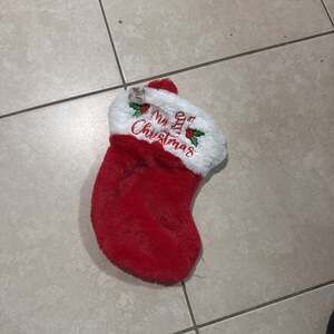 Baby's First Christmas Stocking, Red & White Plush with Embroidery